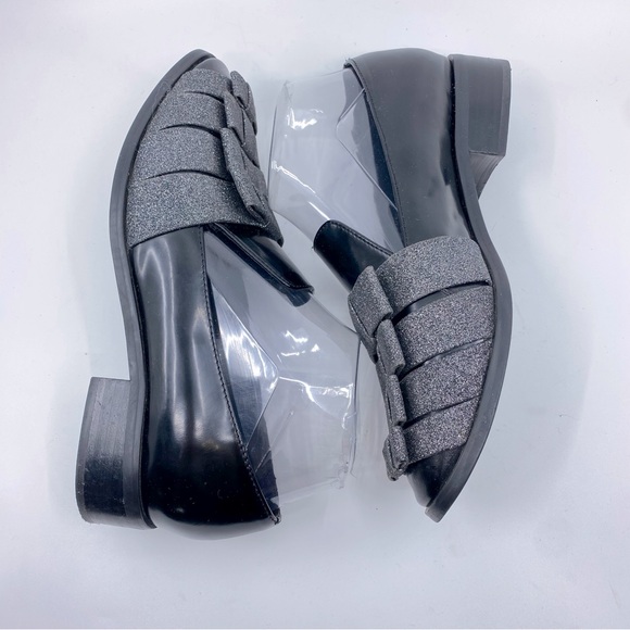 Jeffrey Campbell x Anthropologie Beauvil Glitter Bow Loafers Color Black 7 - Picture 8 of 11